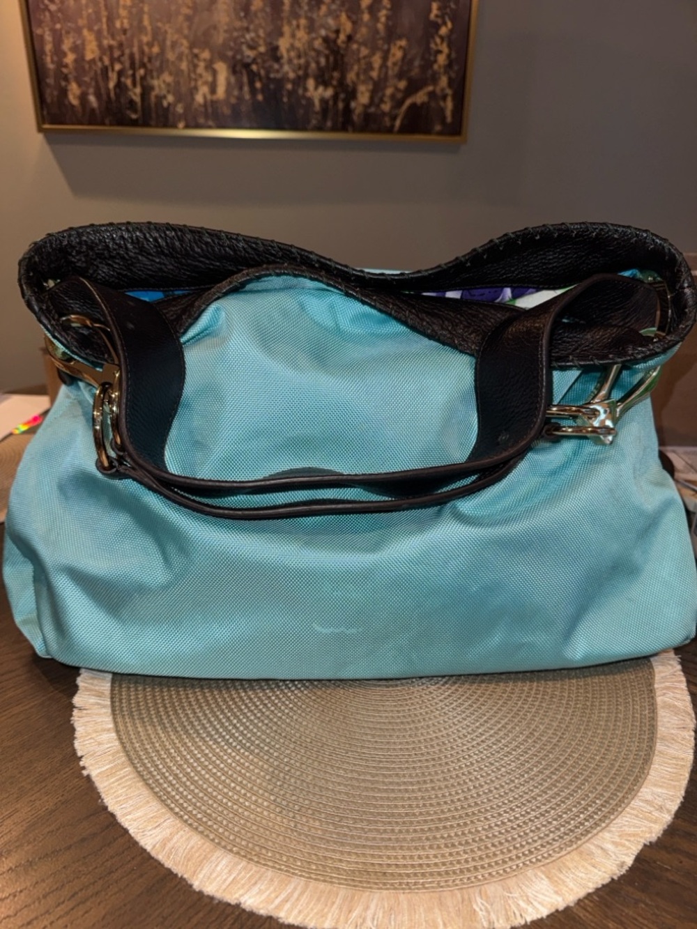 Floral Reversible Shoulder Bag in Blue, Purple & Turquoise - Picture 4 of 6
